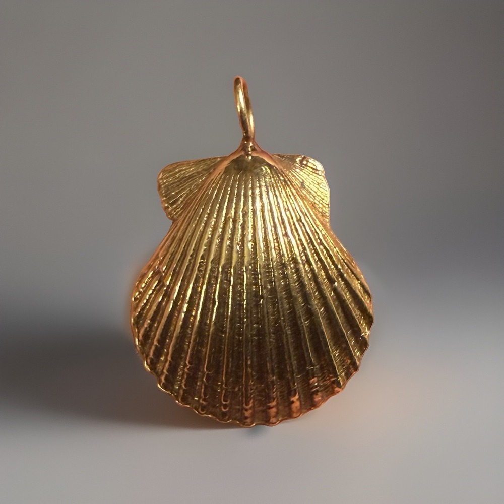 Vtg BG Sterling Silver Vermeil Scallop Shell Pendant Signed STG Gold Tone MCM